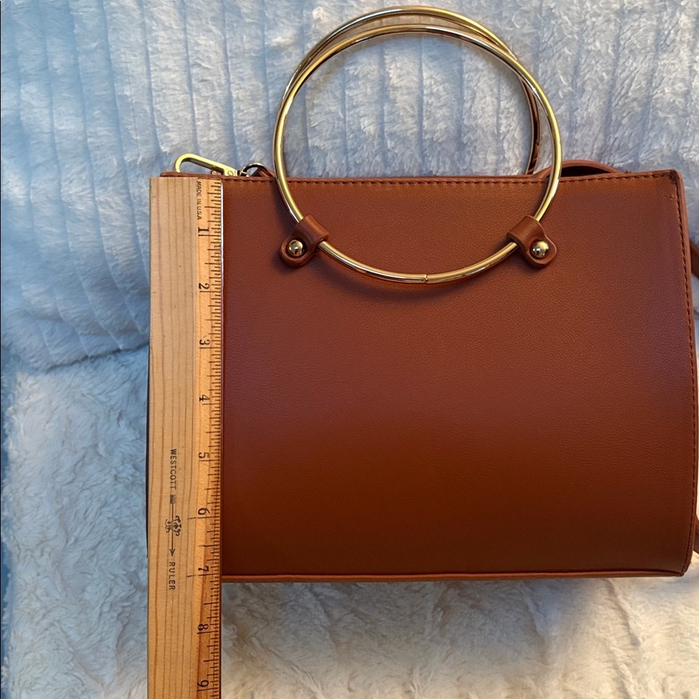 Brown Faux Leather O-Ring Satchel - Picture 5 of 6